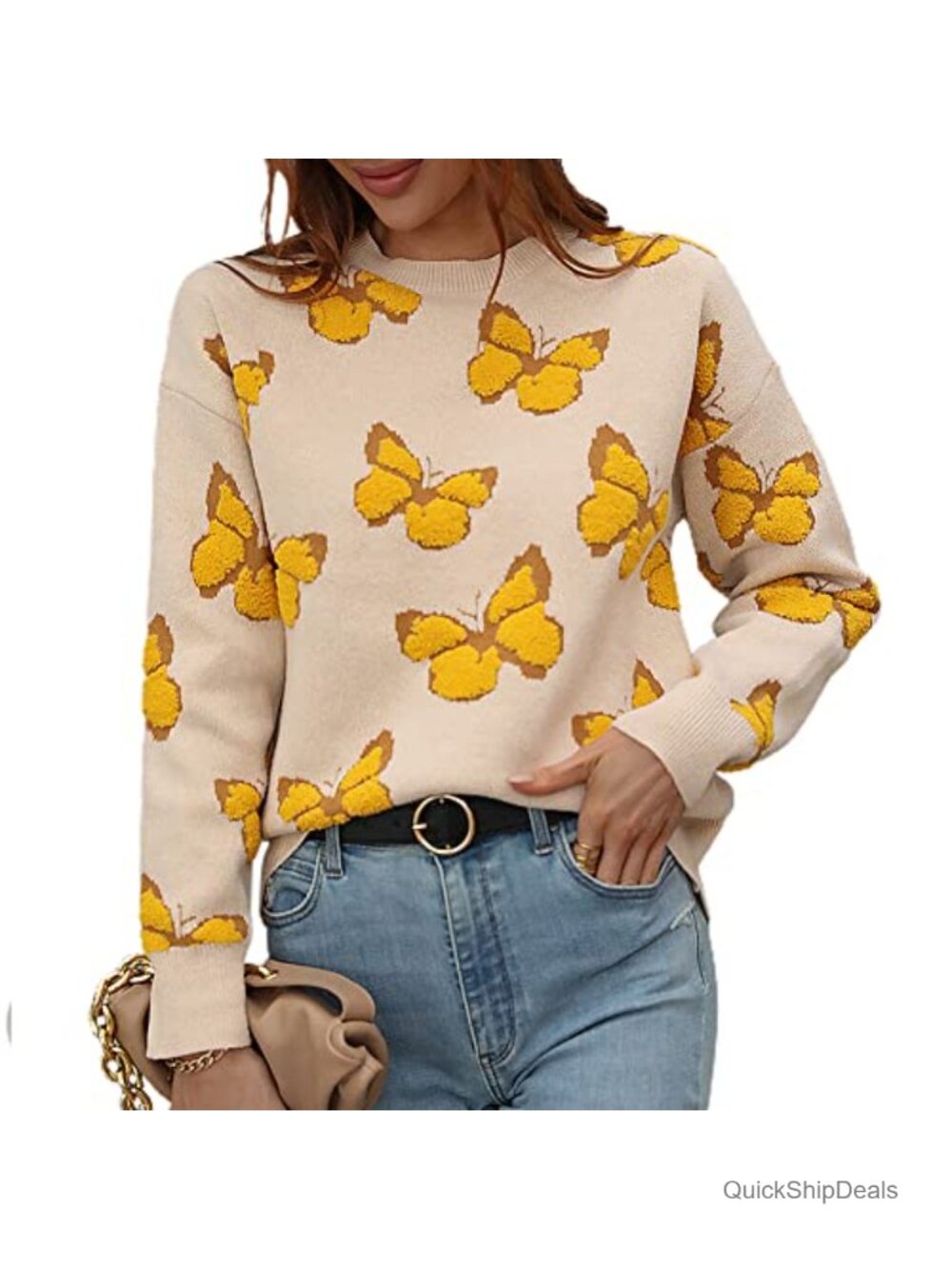 Women's Leopard Print Knitted Pullover Sweater Crew Neck Long Sleeve Jumper